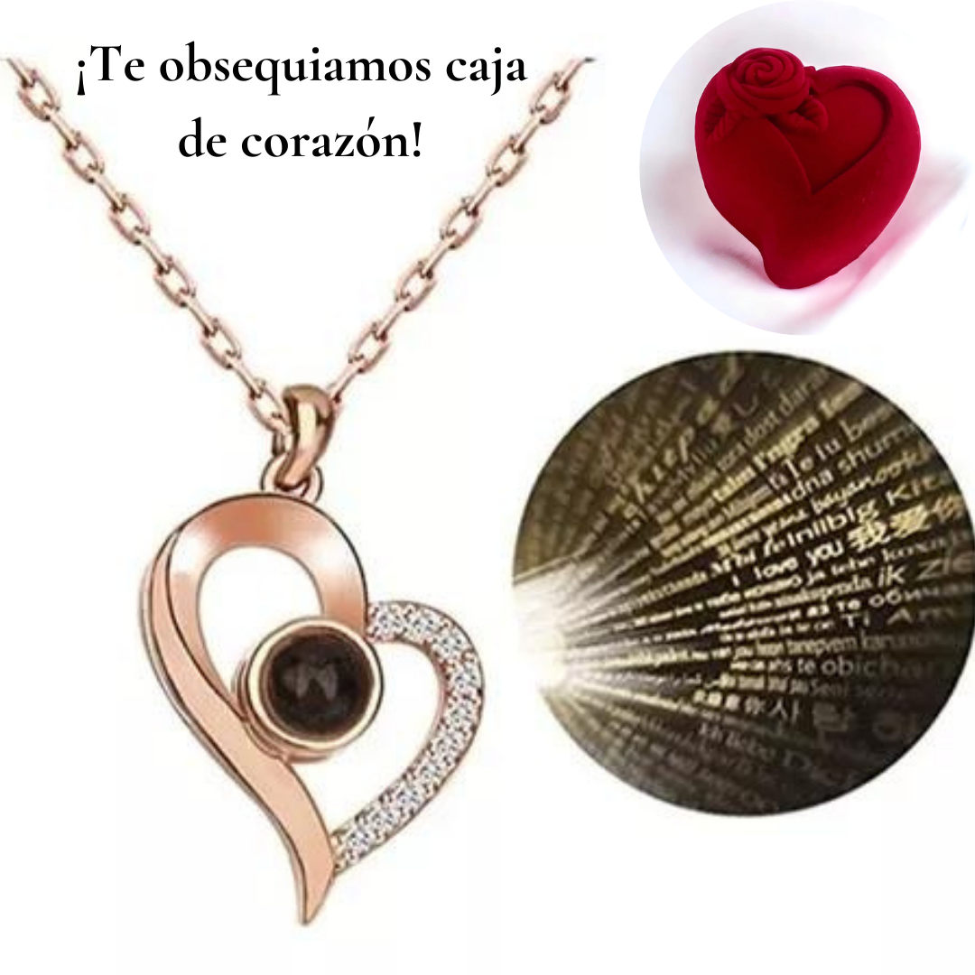 Collar Amor "Te Amo en 100 Idiomas" + Caja de Lujo Gratis