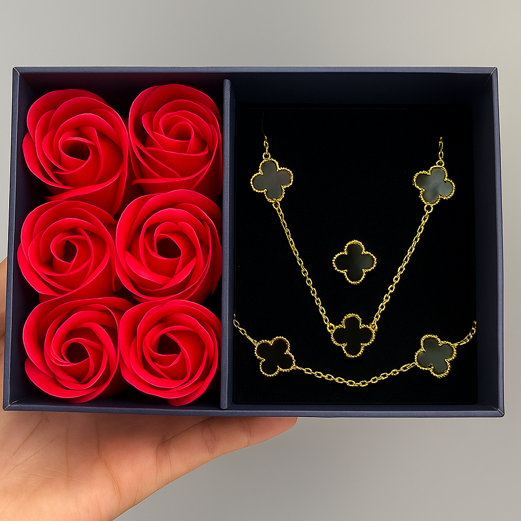 Set de Trebol con Caja de Rosas