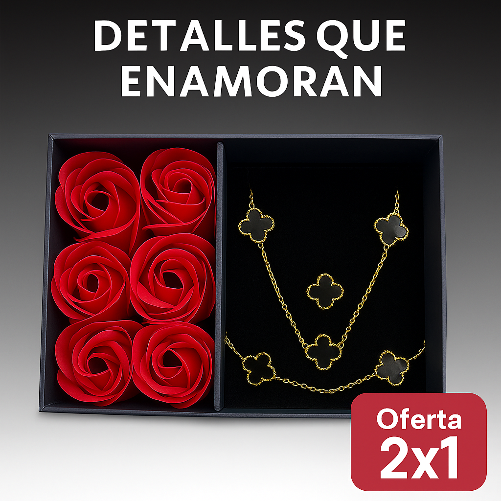 Set de Trebol con Caja de Rosas